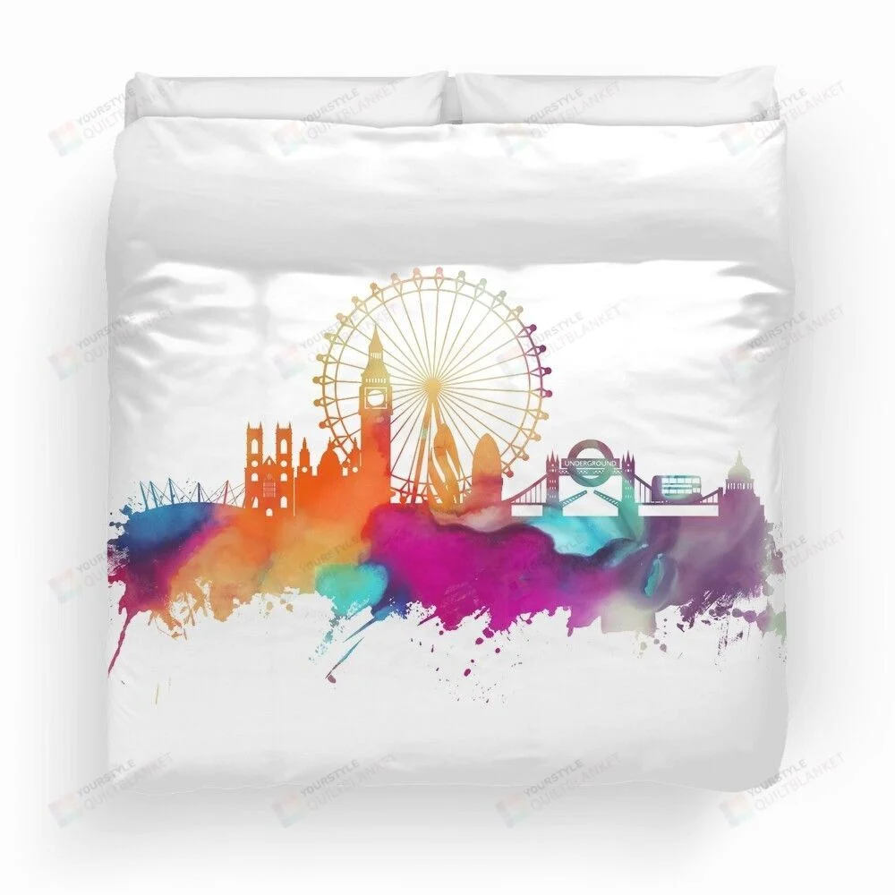 London Skyline Colorful Watercolor Bedding Set London Skyline Colorful Watercolor Bedding Set