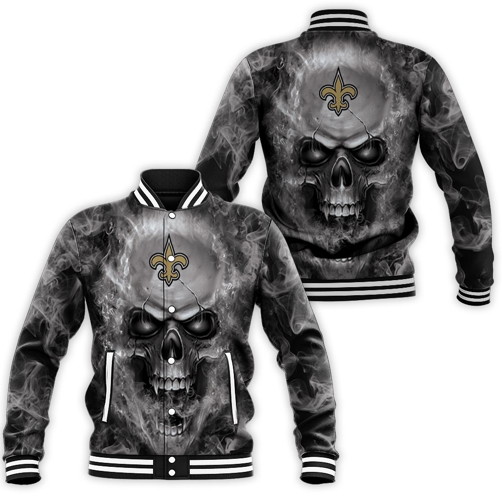 New Orleans Saints Nfl Fans Skull Baseball Jacket New Orleans Saints Nfl Fans Skull Baseball Jacket