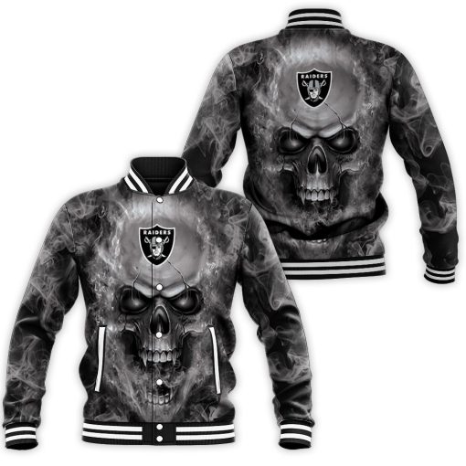 Oakland Raiders Nfl Fans Skull Baseball Jacket