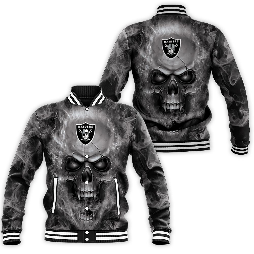 Oakland Raiders Nfl Fans Skull Baseball Jacket Oakland Raiders Nfl Fans Skull Baseball Jacket