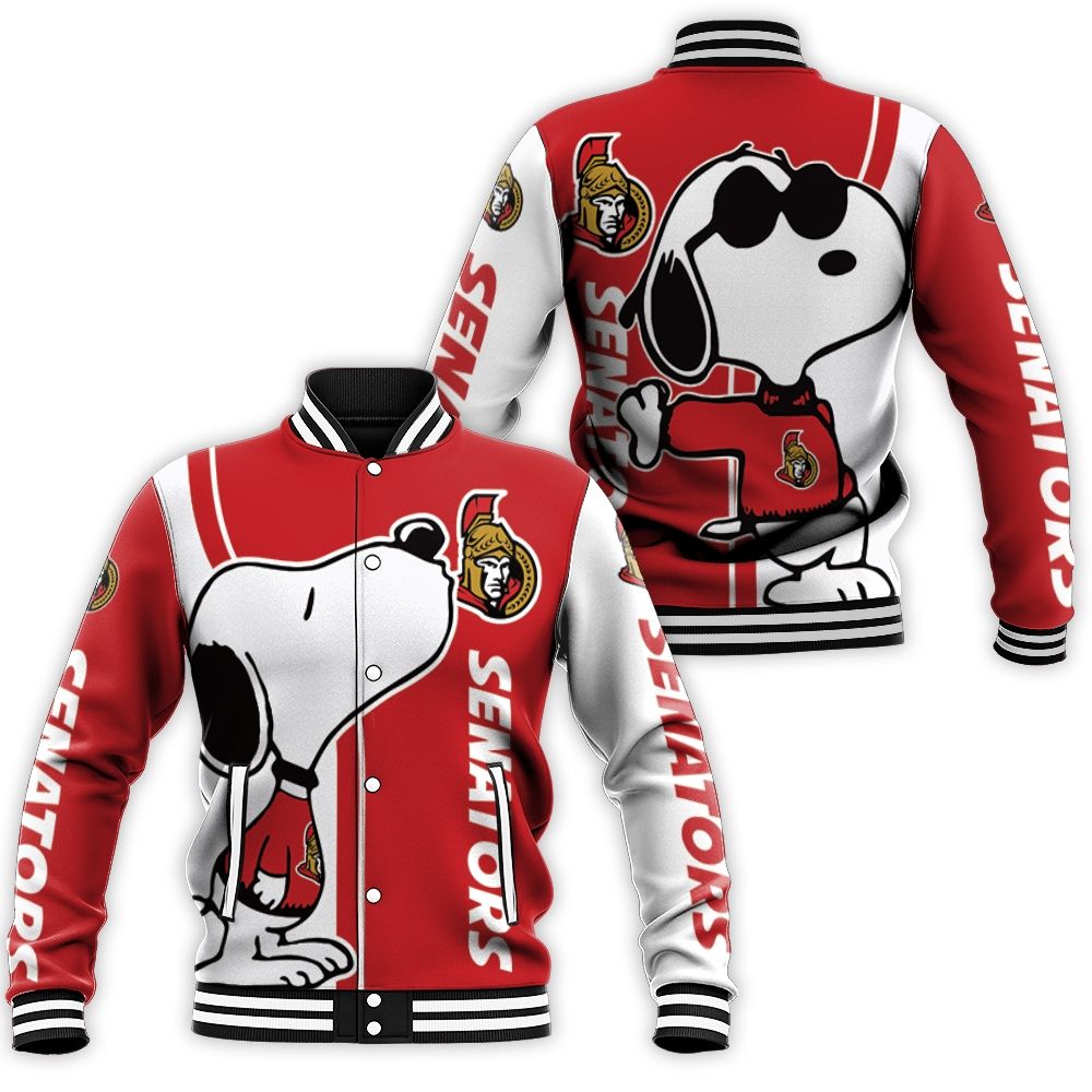 Ottawa Senators Snoopy Lover 3d Printed Baseball Jacket Ottawa Senators Snoopy Lover 3d Printed Baseball Jacket