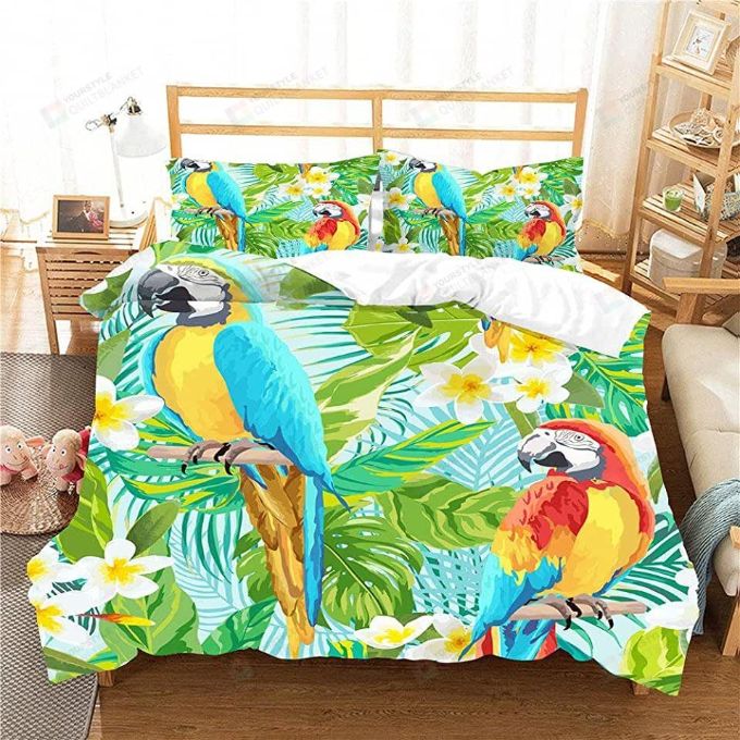 Parrot And Tropical Leaf Flower Bedding Set Parrot And Tropical Leaf Flower Bedding Set