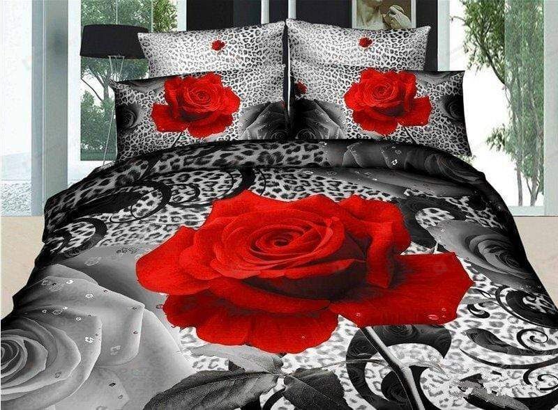 Red Rose In Leopard Leather Bedding Set Red Rose In Leopard Leather Bedding Set