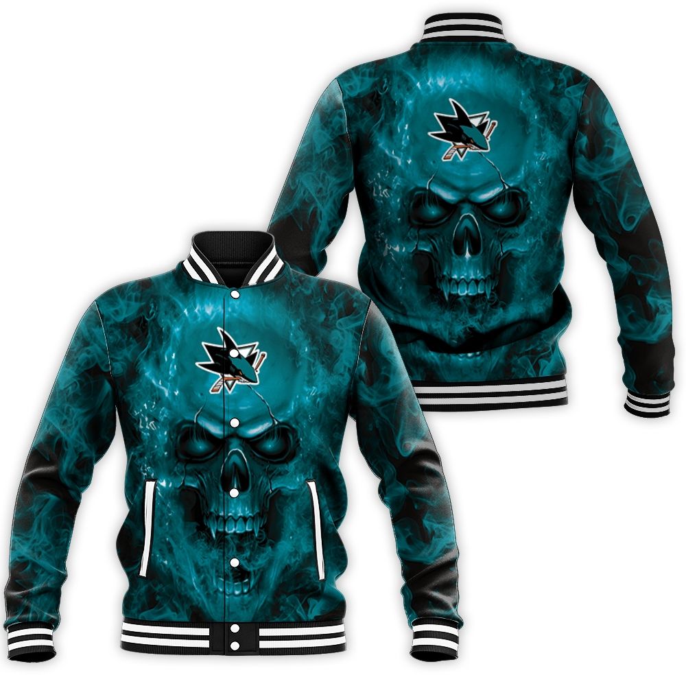 San Jose Sharks Nhl Fans Skull Baseball Jacket San Jose Sharks Nhl Fans Skull Baseball Jacket