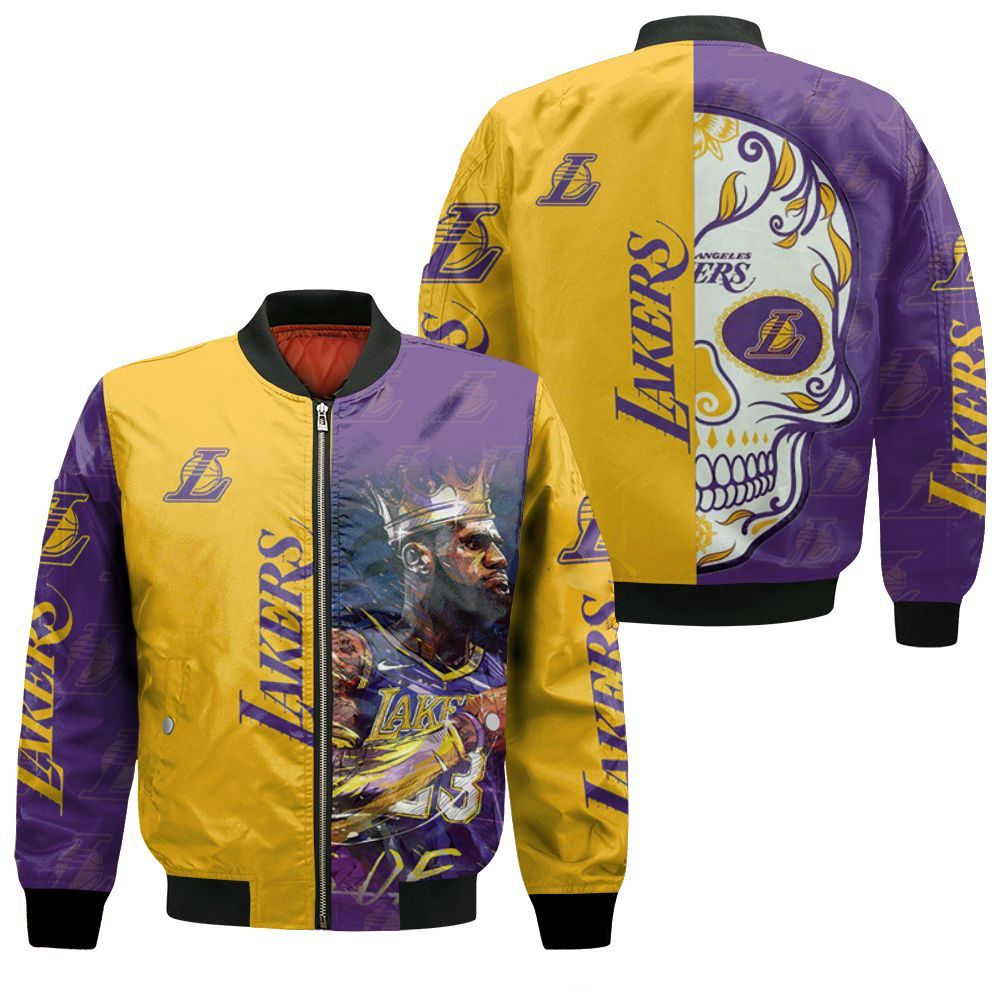 23 Lebron James Los Angeles Lakers Nba Western Conference Skull Logo Bomber Jacket 23 Lebron James Los Angeles Lakers Nba Western Conference Skull Logo Bomber Jacket