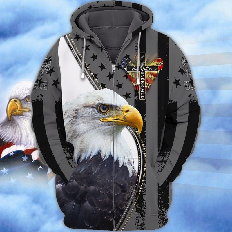 4th Of July Independence Day American Eagle One Nation Under God 3d Zip Hoodie 4th Of July Independence Day American Eagle One Nation Under God 3d Zip Hoodie