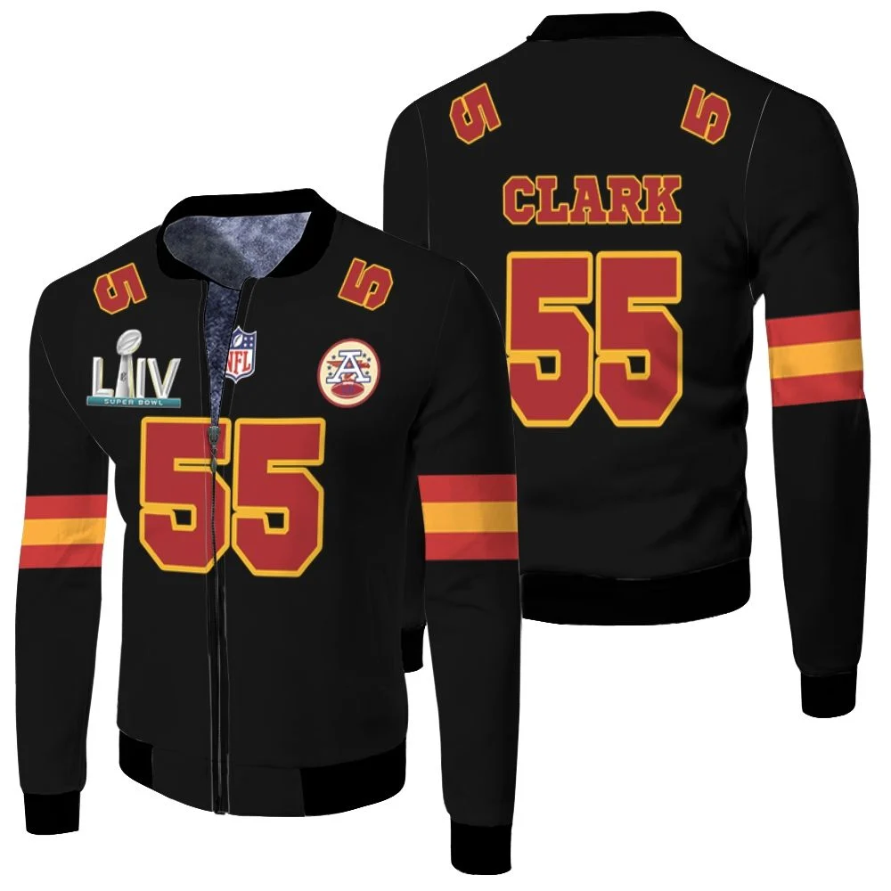 55 Frank Clark Kannas City 1 Jersey Inspired Style Fleece Bomber Jacket 55 Frank Clark Kannas City 1 Jersey Inspired Style Fleece Bomber Jacket
