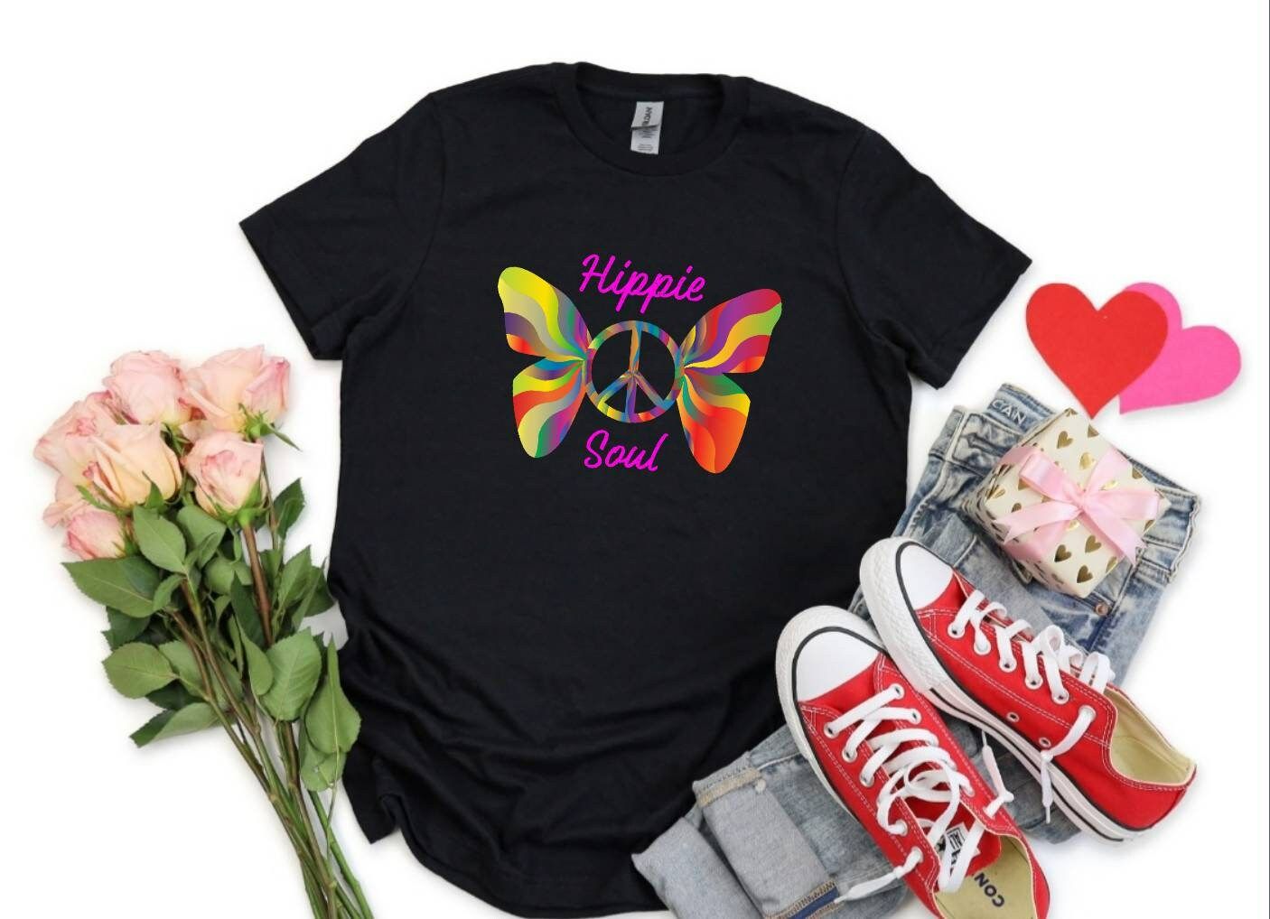 Hippie Soul Flower Rainbow Butterfly Peace Unisex T-Shirt Hippie Soul Flower Rainbow Butterfly Peace Unisex T-Shirt