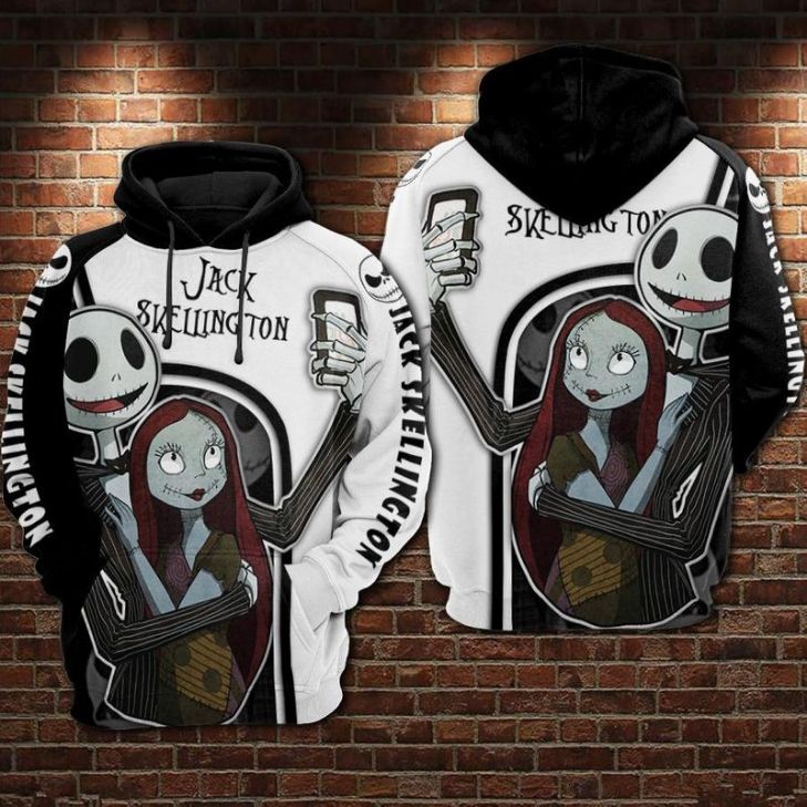Jack Skellington And Sally The Nightmare Before Christmas Selfie Over Print 3d Zip Hoodie Jack Skellington And Sally The Nightmare Before Christmas Selfie Over Print 3d Zip Hoodie