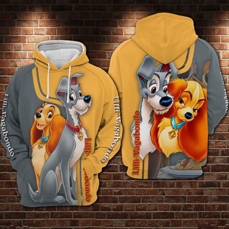 Lilli E Il Vagabondo Cartoon Lady And The Tramp Over Print 3d Zip Hoodie Lilli E Il Vagabondo Cartoon Lady And The Tramp Over Print 3d Zip Hoodie
