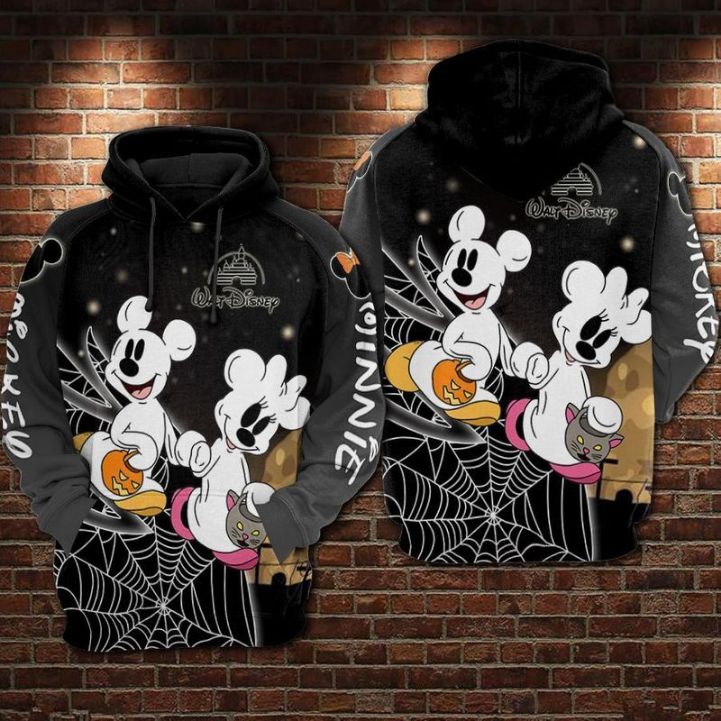 Mickey And Minnie In Halloween Costume Spider Web Over Print 3d Zip Hoodie Mickey And Minnie In Halloween Costume Spider Web Over Print 3d Zip Hoodie