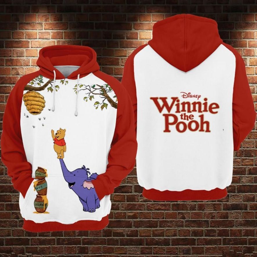 Pooh And Elephant Cartoon Winnie The Pooh Movies Disney Over Print 3d Zip Hoodie Pooh And Elephant Cartoon Winnie The Pooh Movies Disney Over Print 3d Zip Hoodie
