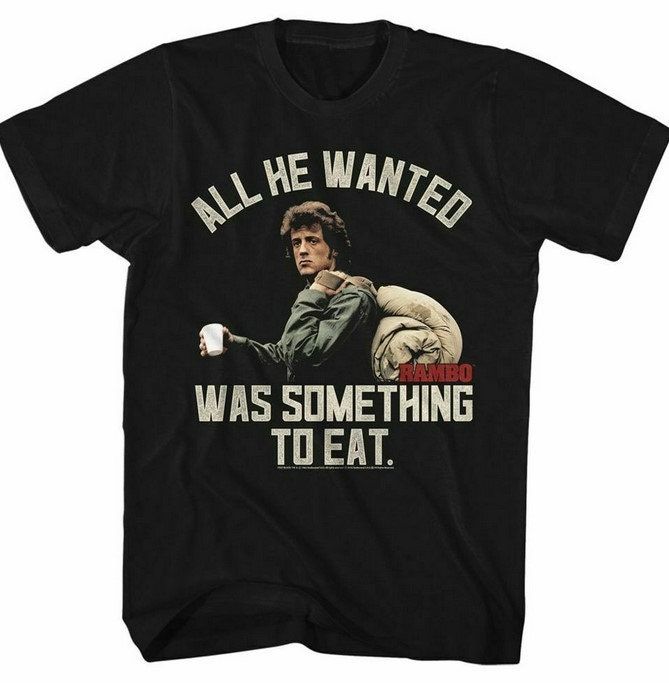 Rambo Something To Eat Black Adult T-Shirt Rambo Something To Eat Black Adult T-Shirt