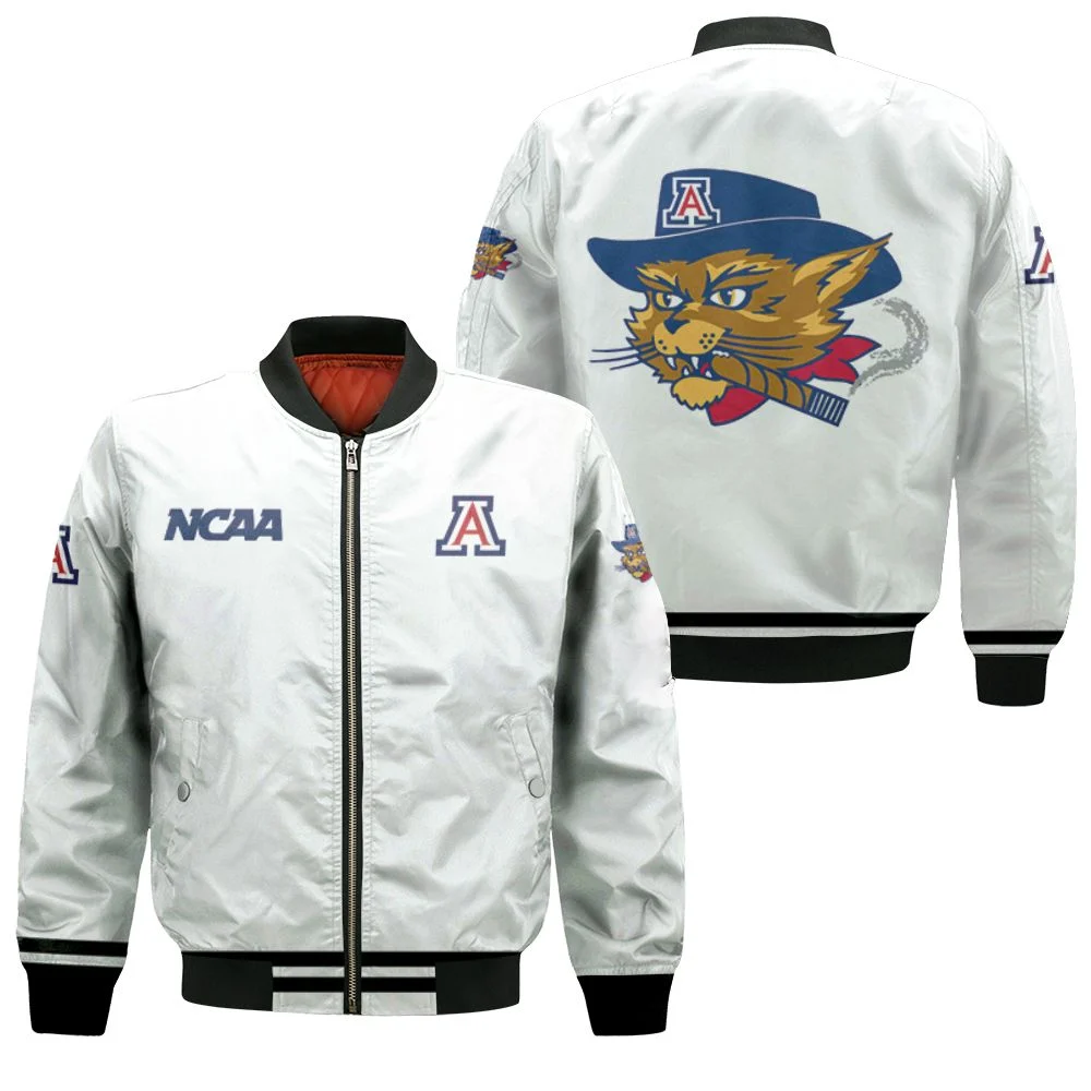 Arizona Wildcats Ncaa Classic White With Mascot Logo Gift For Arizona Wildcats Fans Bomber Jacket Arizona Wildcats Ncaa Classic White With Mascot Logo Gift For Arizona Wildcats Fans Bomber Jacket