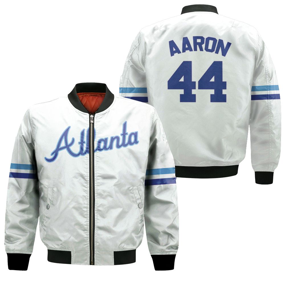 Atlanta Braves Hank Aaron #44 Mlb Cooperstown Collection Mesh Wordmark 3d Designed Allover Gift For Atlanta Fans Bomber Jacket Atlanta Braves Hank Aaron #44 Mlb Cooperstown Collection Mesh Wordmark 3d Designed Allover Gift For Atlanta Fans Bomber Jacket