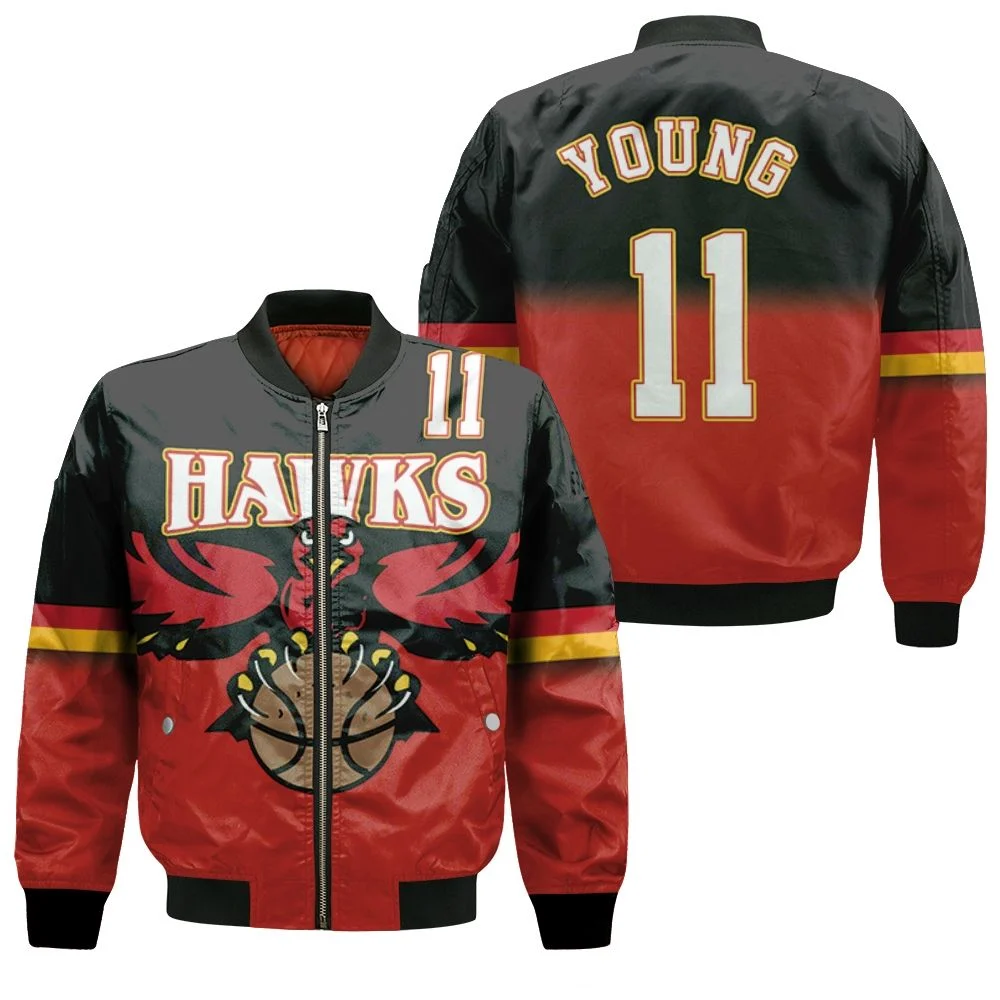 Atlanta Hawks Trae Young 11 Black And Red Jersey Inspired Style Bomber Jacket Atlanta Hawks Trae Young 11 Black And Red Jersey Inspired Style Bomber Jacket