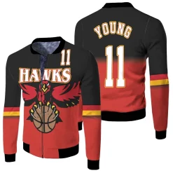 Atlanta Hawks Trae Young 11 Black And Red Jersey Inspired Style Fleece Bomber Jacket