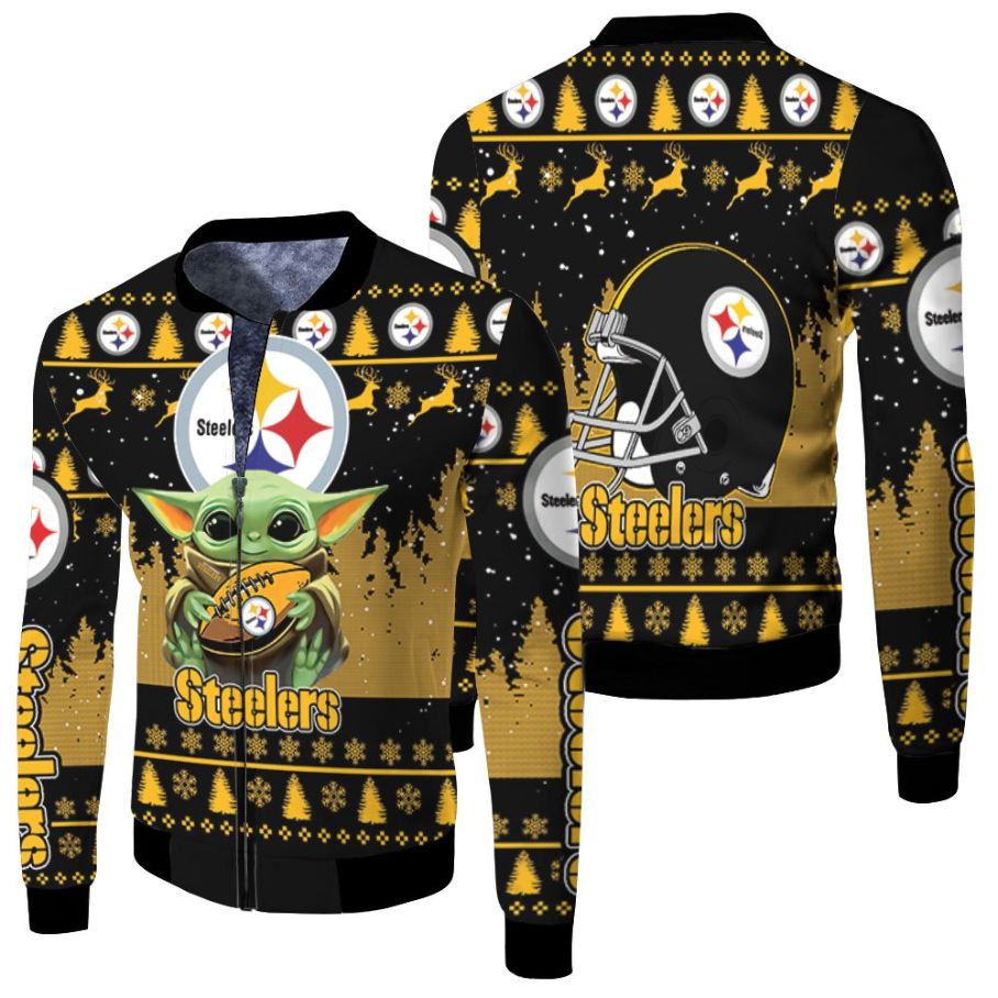 Baby Yoda Hugs Pittsburgh Steelers Rugby Ball 2020 Nfl Season Jersey Fleece Bomber Jacket Baby Yoda Hugs Pittsburgh Steelers Rugby Ball 2020 Nfl Season Jersey Fleece Bomber Jacket