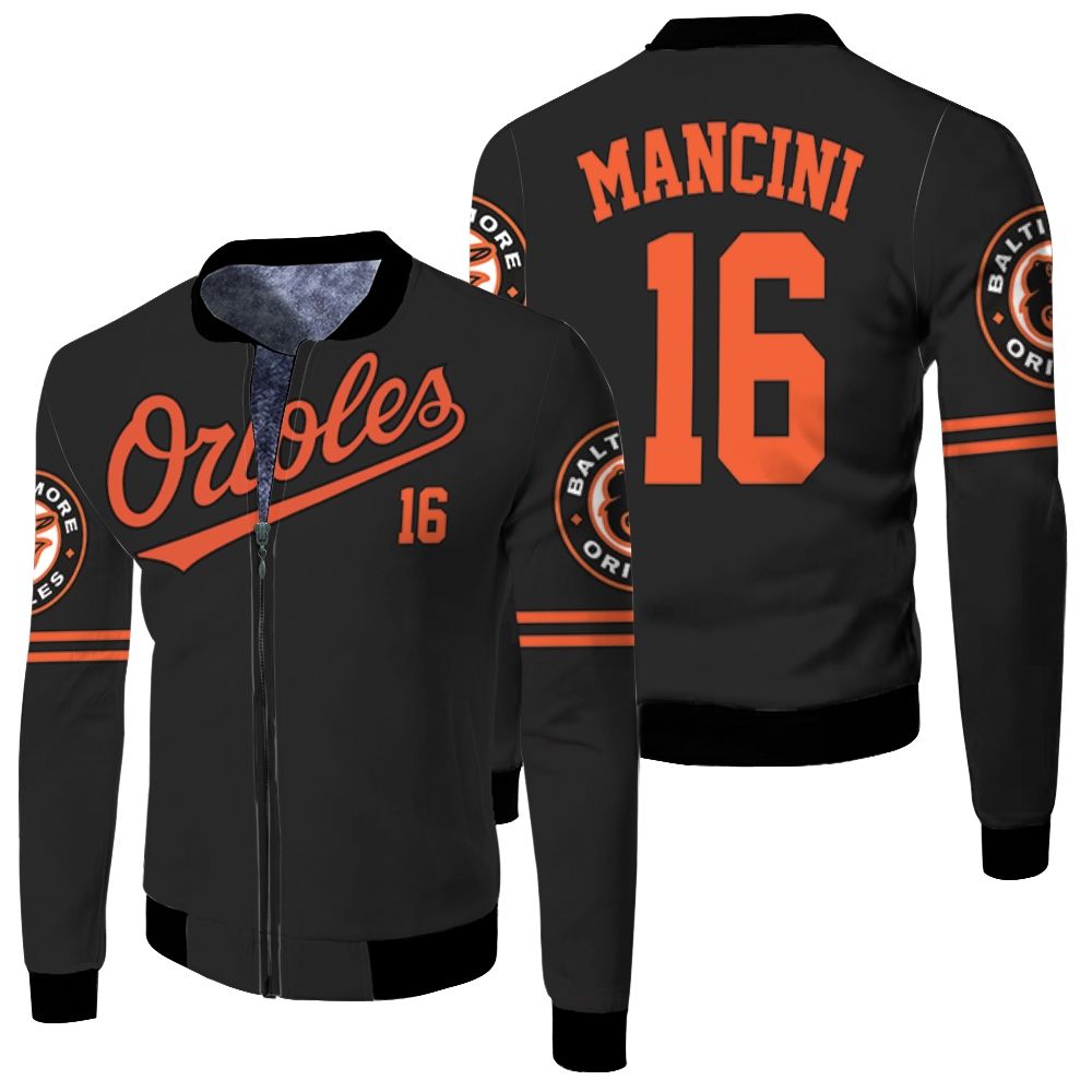 Baltimore Orioles Trey Mancini 16 2020 Mlb Black Jersey Inspired Style Fleece Bomber Jacket Baltimore Orioles Trey Mancini 16 2020 Mlb Black Jersey Inspired Style Fleece Bomber Jacket