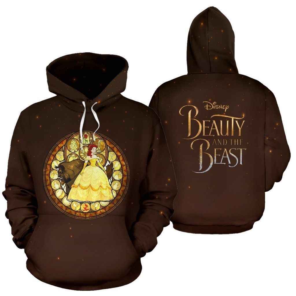 Beauty And The Beast Brown Over Print 3d Zip Hoodie Beauty And The Beast Brown Over Print 3d Zip Hoodie