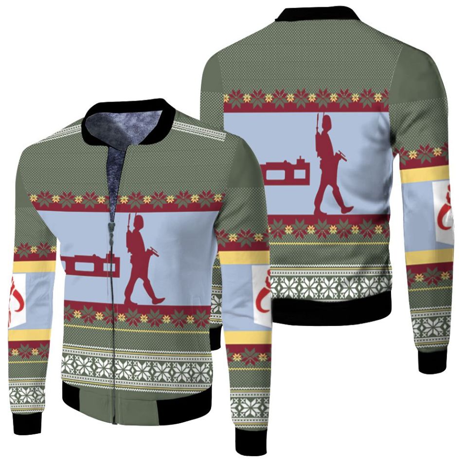 Boba Fett Nordic Christmas Knitting Pattern 3d Jersey Fleece Bomber Jacket Boba Fett Nordic Christmas Knitting Pattern 3d Jersey Fleece Bomber Jacket