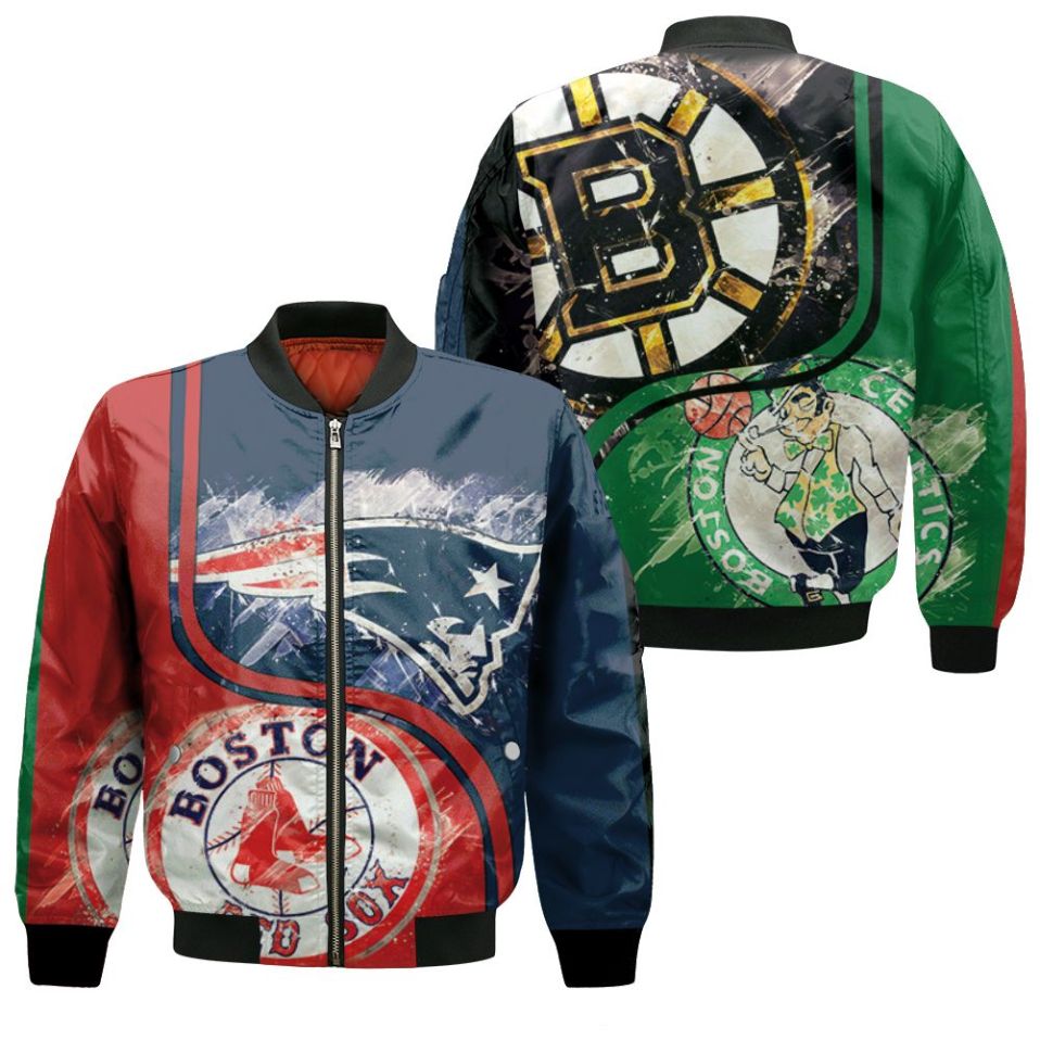 Boston Red Sox New England Patriots Boston Bruins Boston Celtic 3d Jersey Bomber Jacket Boston Red Sox New England Patriots Boston Bruins Boston Celtic 3d Jersey Bomber Jacket