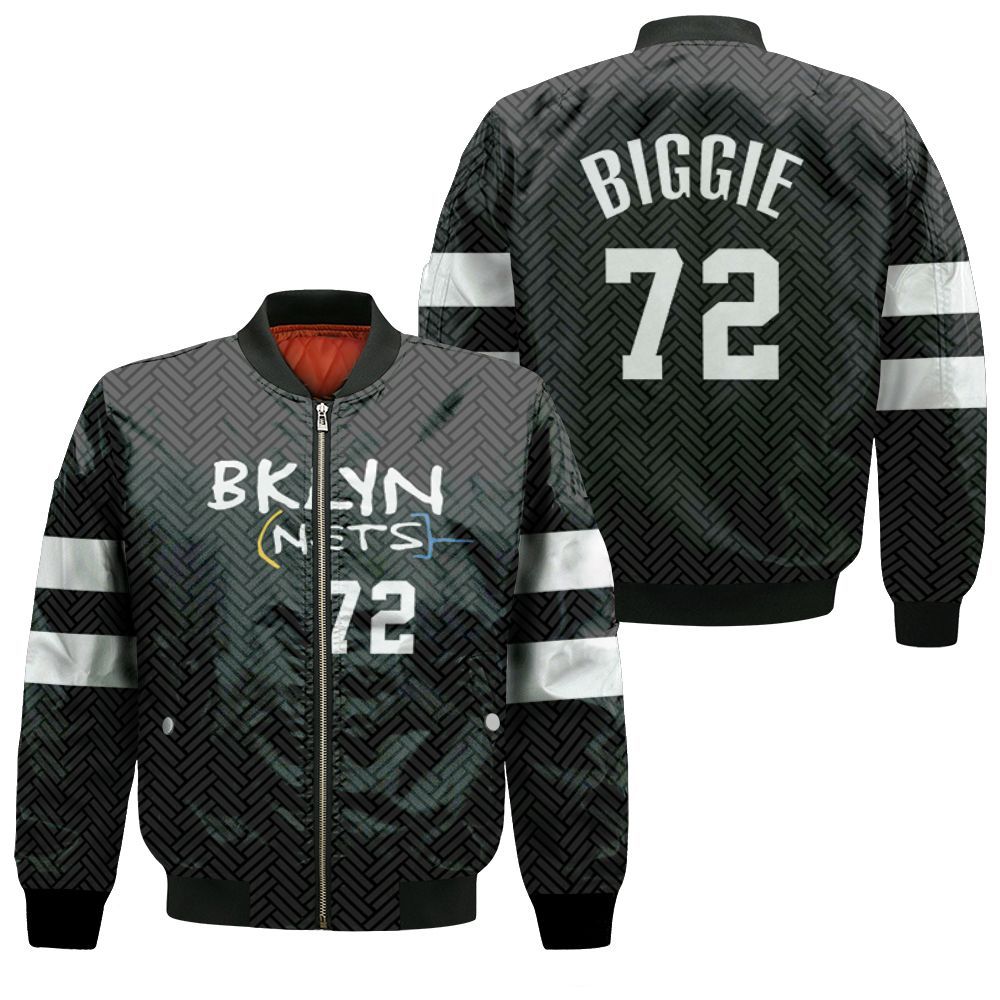 Brooklyn Nets Biggie #72 Nba Basketball Team Logo New Arrival Black 3d Designed Allover Gift For Brooklyn Fans Bomber Jacket Brooklyn Nets Biggie #72 Nba Basketball Team Logo New Arrival Black 3d Designed Allover Gift For Brooklyn Fans Bomber Jacket