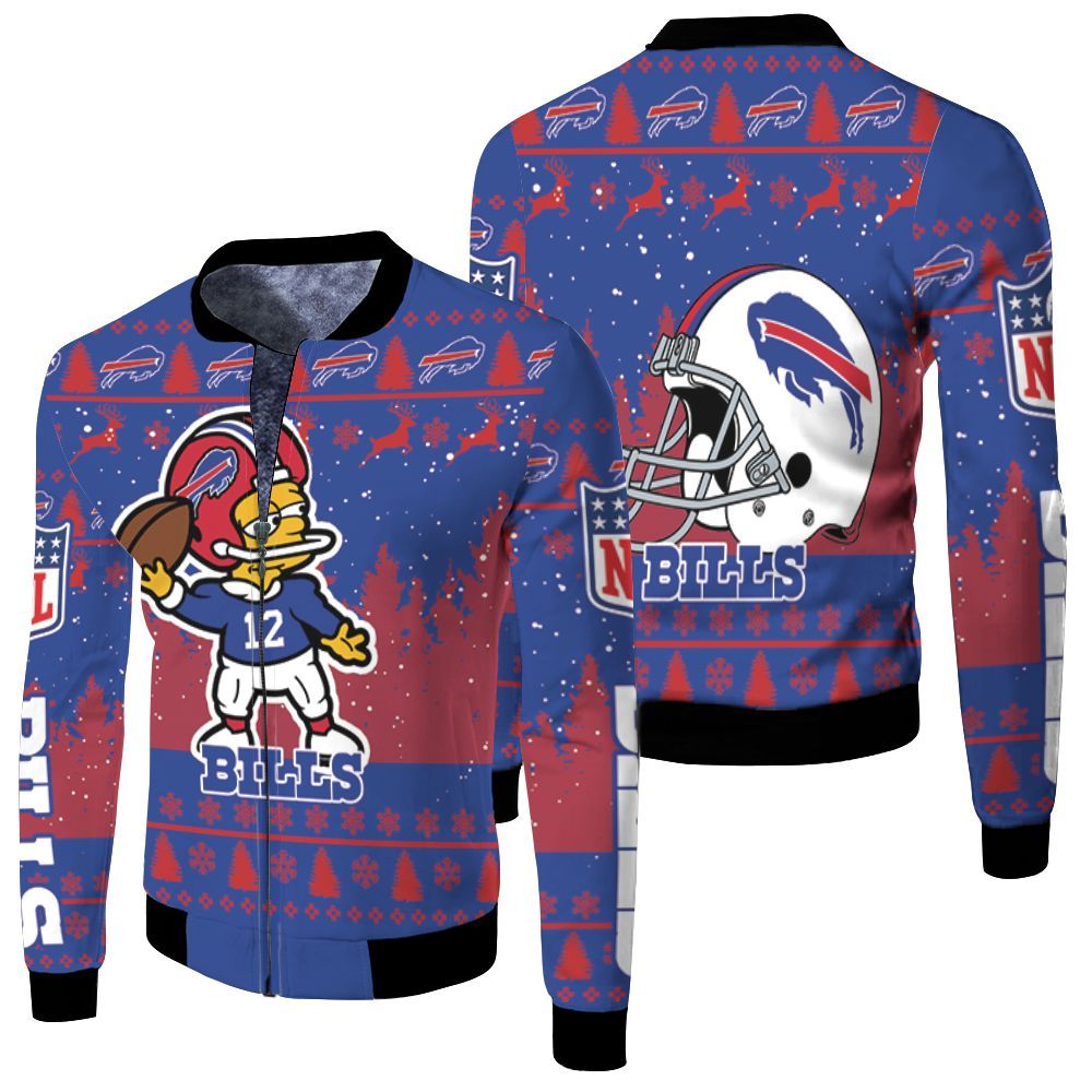 Buffalo Bills Number 12 The Simpsons Cartoon Art Style Fleece Bomber Jacket Buffalo Bills Number 12 The Simpsons Cartoon Art Style Fleece Bomber Jacket