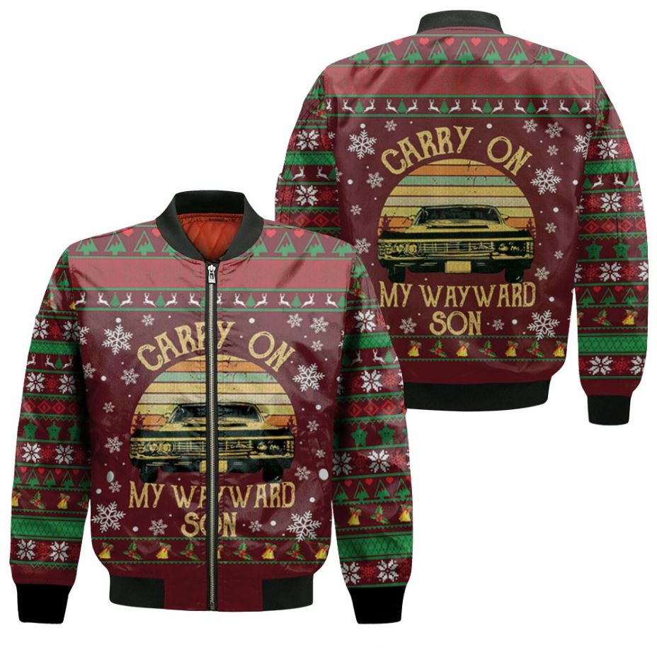 Carry On My Wayward Son Supernatural Retro Ugly Christmas 3d Bomber Jacket Carry On My Wayward Son Supernatural Retro Ugly Christmas 3d Bomber Jacket