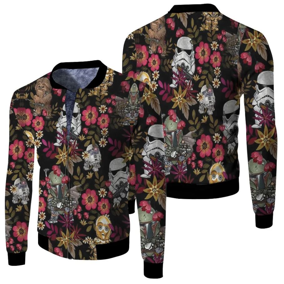 Characters Chibi Style Stormtrooper C3po For Fan Tropical 3d Print Fleece Bomber Jacket Characters Chibi Style Stormtrooper C3po For Fan Tropical 3d Print Fleece Bomber Jacket