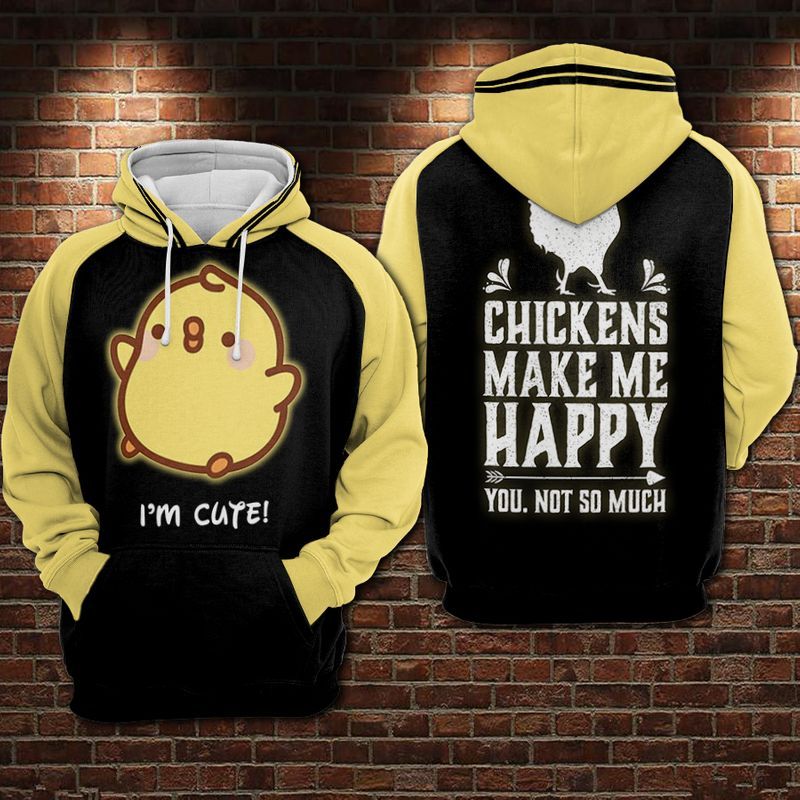 Cute Chickens Make Me Happy Over Print 3d Zip Hoodie Cute Chickens Make Me Happy Over Print 3d Zip Hoodie
