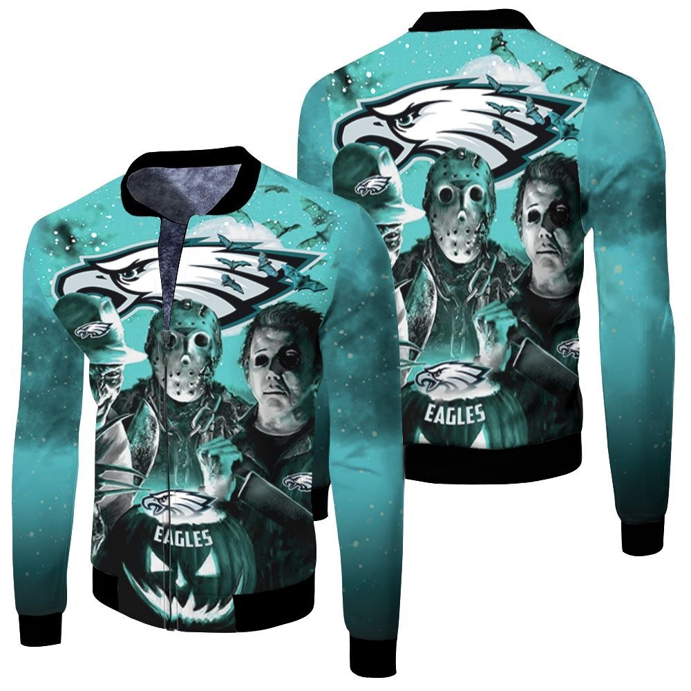 Freddy Jason Michael Myers Loves Philadelphia Eagles Pumpkin Head Halloween 3d Fleece Bomber Jacket Freddy Jason Michael Myers Loves Philadelphia Eagles Pumpkin Head Halloween 3d Fleece Bomber Jacket
