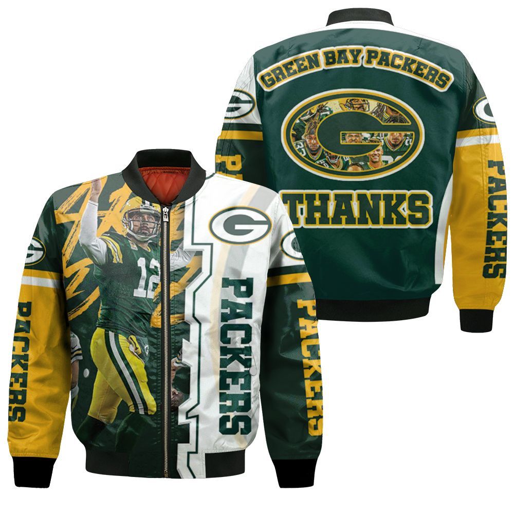 Green Bay Packers Aaron Rodgers 12 Nfl 2020 Season Champion Nfc North Winner Thanks Bomber Jacket Green Bay Packers Aaron Rodgers 12 Nfl 2020 Season Champion Nfc North Winner Thanks Bomber Jacket