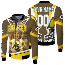 Green Bay Packers Qbs Bart Starr 15 Brett Favre 4 Aaron Rodgers 12 Poster For Fans Personalized Fleece Bomber Jacket