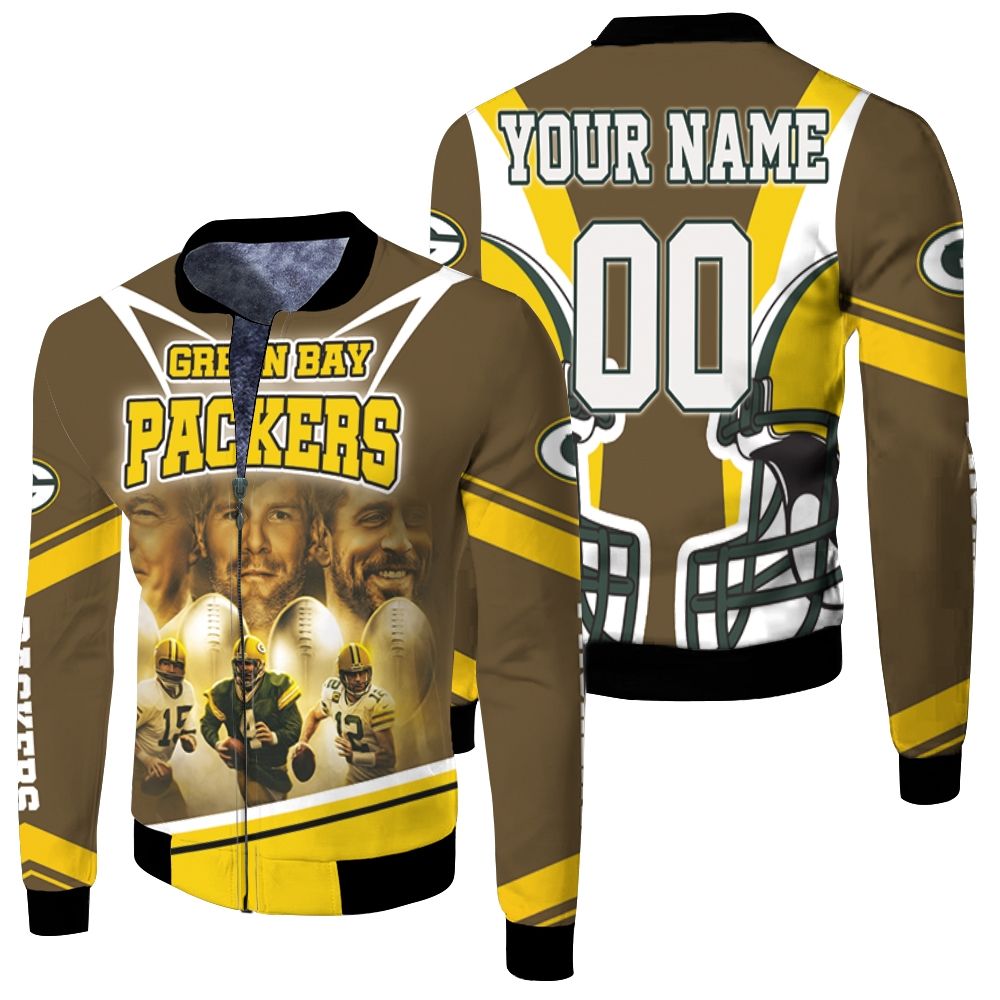 Green Bay Packers Qbs Bart Starr 15 Brett Favre 4 Aaron Rodgers 12 Poster For Fans Personalized Fleece Bomber Jacket Green Bay Packers Qbs Bart Starr 15 Brett Favre 4 Aaron Rodgers 12 Poster For Fans Personalized Fleece Bomber Jacket