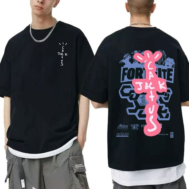 Hip Hop Rapper Travis Scott Cactus Jack Double Sided Print T-Shirt Hip Hop Rapper Travis Scott Cactus Jack Double Sided Print T-Shirt