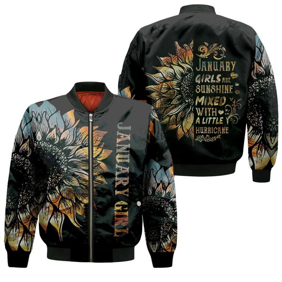 January Girls Are Sunshine Mixed With A Little Hurricane Sunflower 3d Jersey Bomber Jacket January Girls Are Sunshine Mixed With A Little Hurricane Sunflower 3d Jersey Bomber Jacket