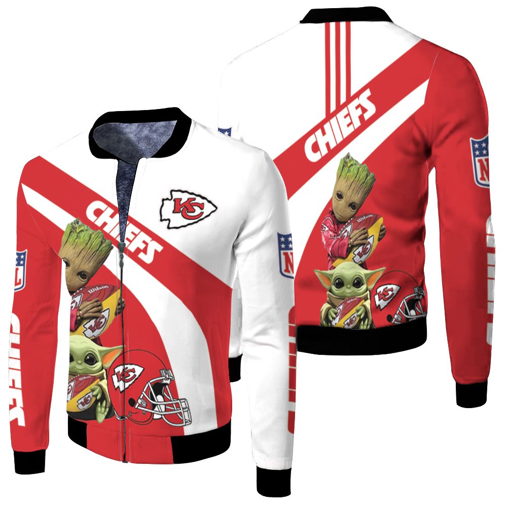 Kansas City Chiefs Afc West Division Champion 2020 Nfl 2020 Season Baby Yoda Baby Groot Hug Chiefs Ball Fleece Bomber Jacket Kansas City Chiefs Afc West Division Champion 2020 Nfl 2020 Season Baby Yoda Baby Groot Hug Chiefs Ball Fleece Bomber Jacket
