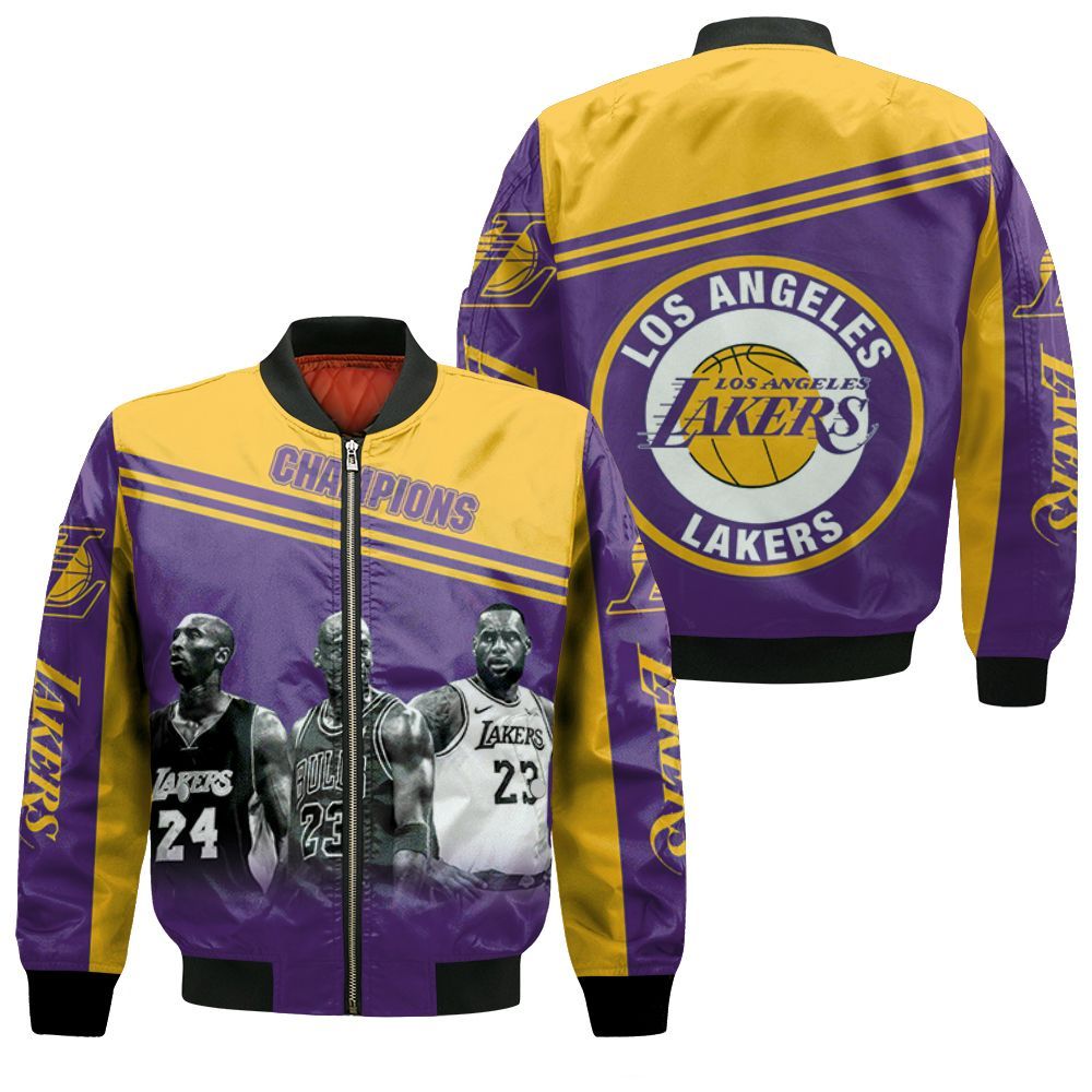 Kobe Bryant Michael J Lebron James Los Angeles Lakers Champion 3d Printed Bomber Jacket Kobe Bryant Michael J Lebron James Los Angeles Lakers Champion 3d Printed Bomber Jacket