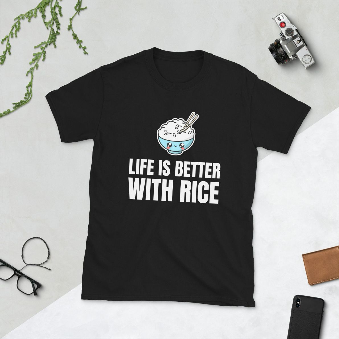 Life Is Better With Rice White Brown Unisex T-Shirt Life Is Better With Rice White Brown Unisex T-Shirt