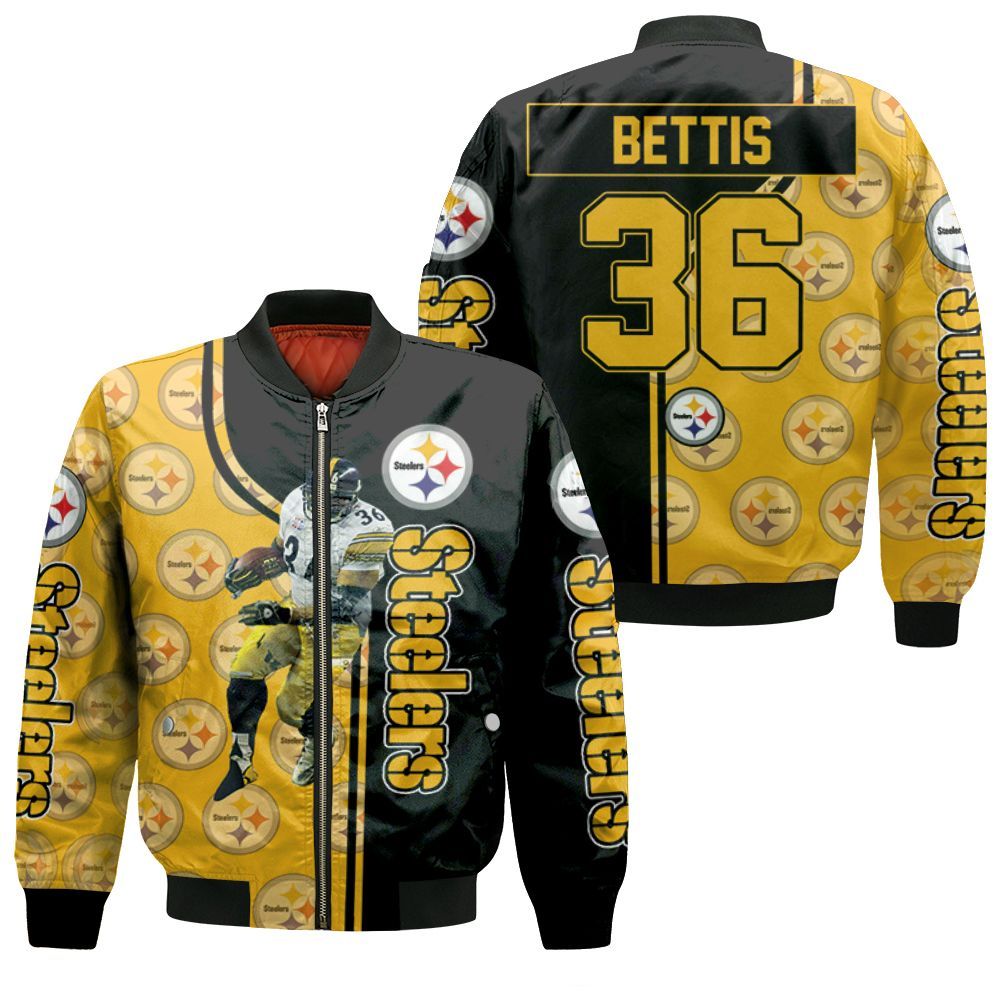 Nfl Jerome Bettis Pittsburgh Steelers Player No 36 Jersey Bomber Jacket Nfl Jerome Bettis Pittsburgh Steelers Player No 36 Jersey Bomber Jacket