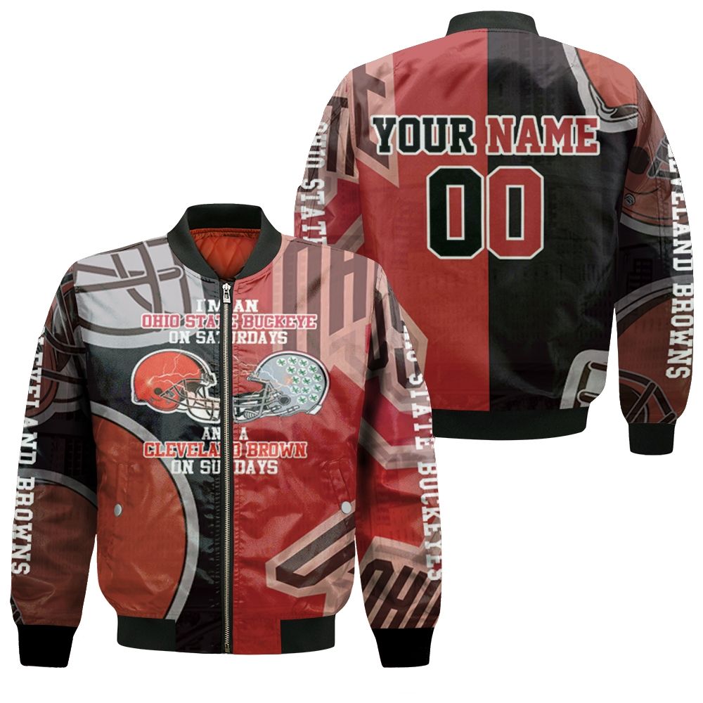 Ohio State Buckeye On Saturdays Cleverland Brown On Sundays Personalized Bomber Jacket Ohio State Buckeye On Saturdays Cleverland Brown On Sundays Personalized Bomber Jacket