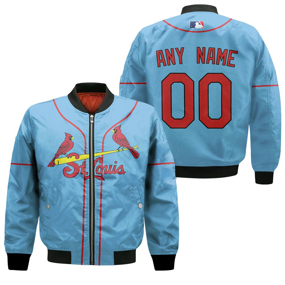 Personalized St Louis Cardinals Any Name 00 Light Blue 2020 Jersey Inspired Style Bomber Jacket Personalized St Louis Cardinals Any Name 00 Light Blue 2020 Jersey Inspired Style Bomber Jacket