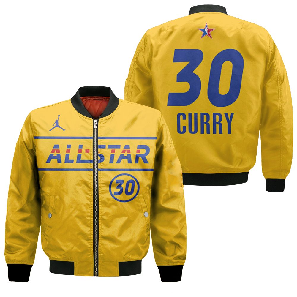 Stephen Curry #30 Nba Warriors 2021 All Star Western Conference Gold Jersey Style Gift For Curry Fans Bomber Jacket Stephen Curry #30 Nba Warriors 2021 All Star Western Conference Gold Jersey Style Gift For Curry Fans Bomber Jacket