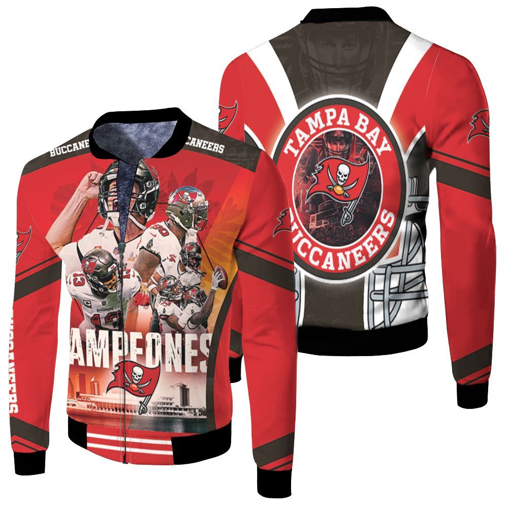 Tampa Bay Buccaneers 2021 Super Bowl Champions Campeones Fleece Bomber Jacket Tampa Bay Buccaneers 2021 Super Bowl Champions Campeones Fleece Bomber Jacket
