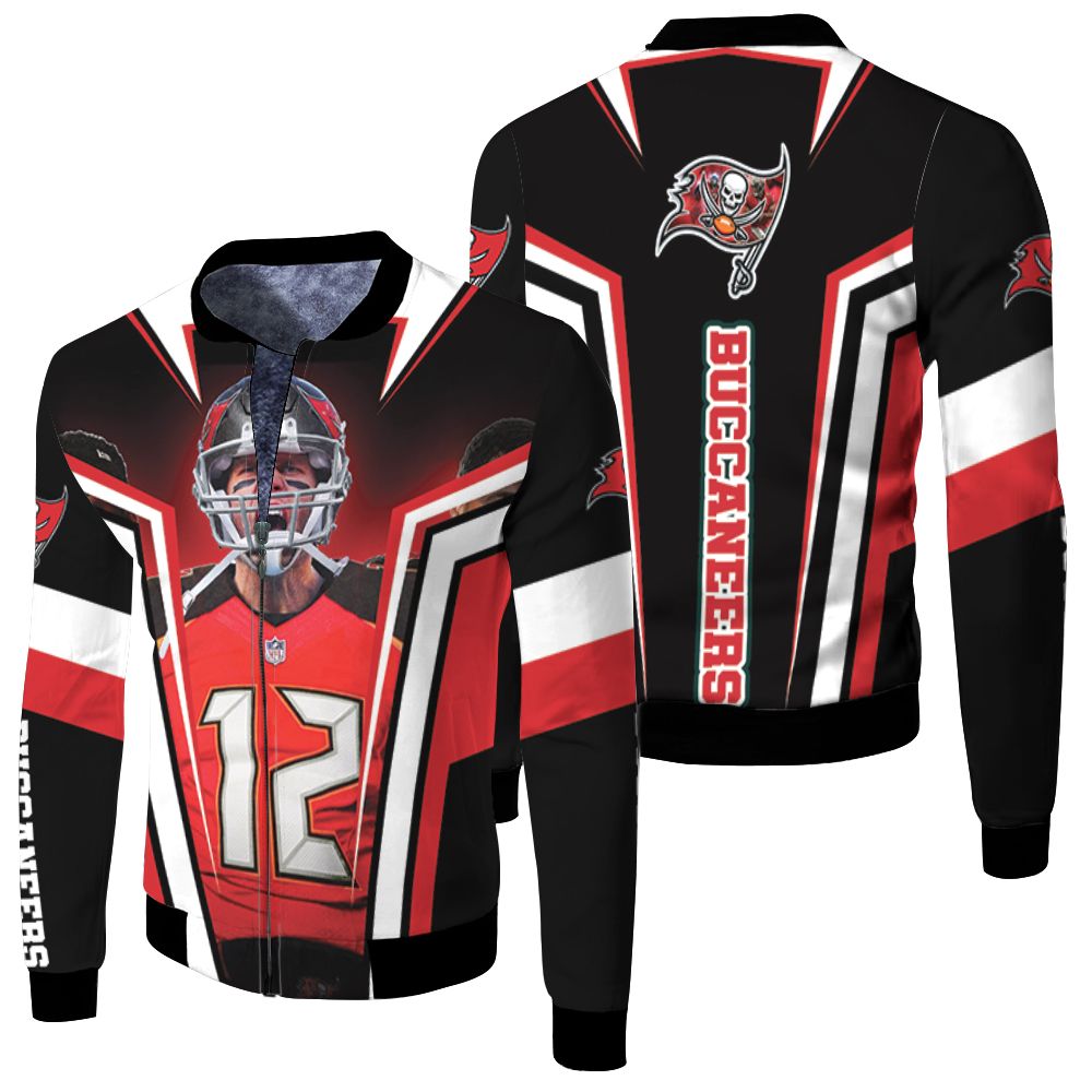 Tampa Bay Buccaneers 2021 Super Bowl Champions Tom Brady 12 Fleece Bomber Jacket Tampa Bay Buccaneers 2021 Super Bowl Champions Tom Brady 12 Fleece Bomber Jacket