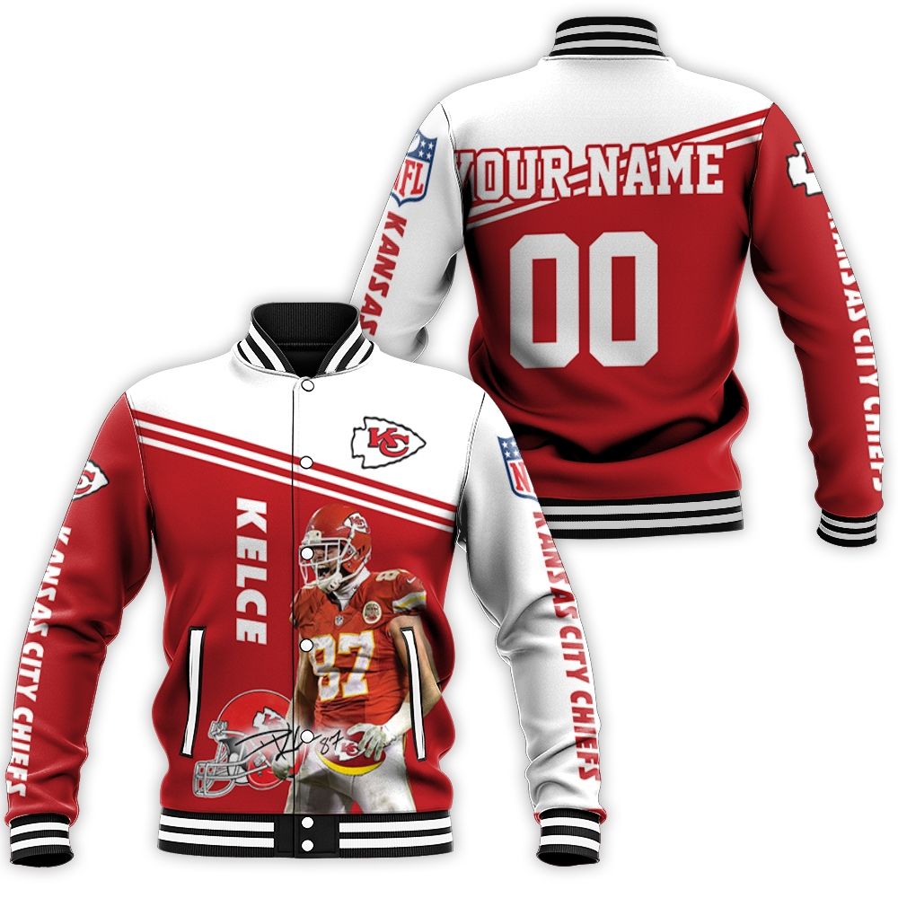 Travis Kelce Kansas City Chiefs 3d Signature Personalized Baseball Jacket Travis Kelce Kansas City Chiefs 3d Signature Personalized Baseball Jacket