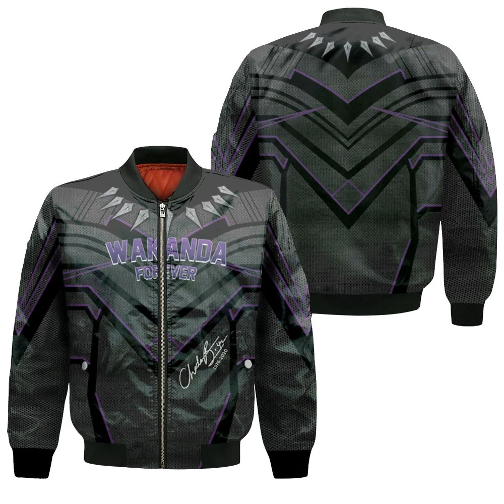 Wakanda Forever Chadwick Boseman Signature Black Panther Suit Pattern Bomber Jacket Wakanda Forever Chadwick Boseman Signature Black Panther Suit Pattern Bomber Jacket