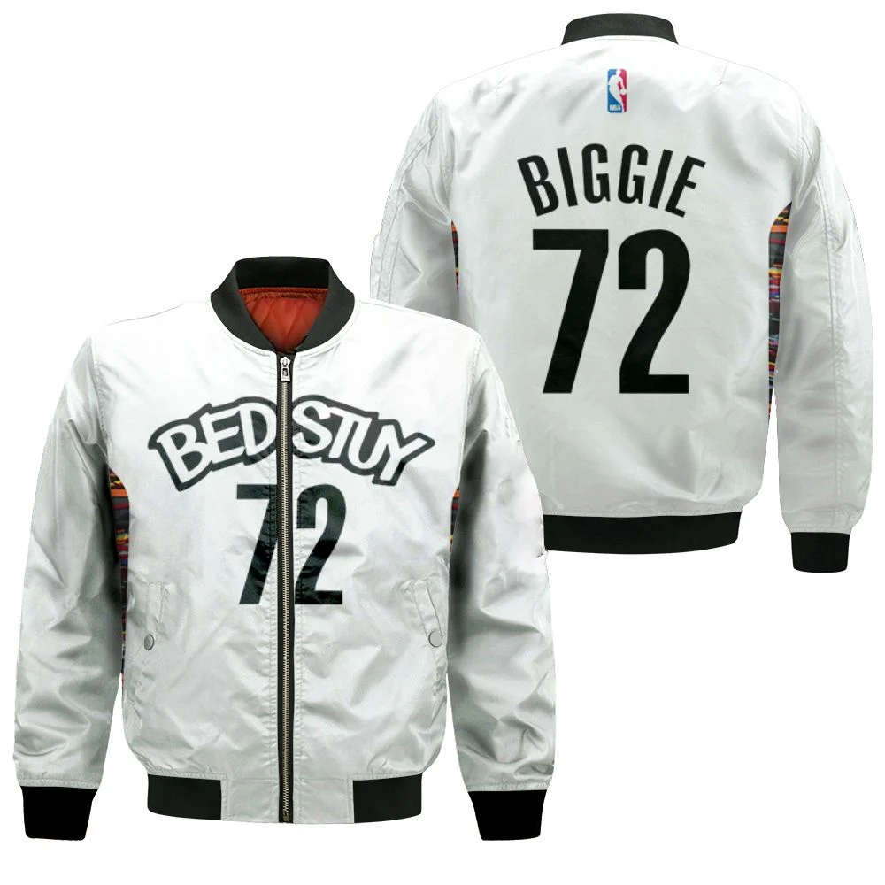 Brooklyn Nets Bed-Study Biggie #72 Nba Basketball 2020 City Edition New Arrival White 3d Designed Allover Gift For Brooklyn Fans Bomber Jacket Brooklyn Nets Bed-Study Biggie #72 Nba Basketball 2020 City Edition New Arrival White 3d Designed Allover Gift For Brooklyn Fans Bomber Jacket