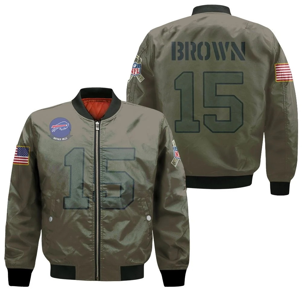 Buffalo Bills John Brown #15 Nfl Great Player Camo 2019 Salute To Service Custom 3d Designed Allover Custom Gift For Bills Fans Bomber Jacket Buffalo Bills John Brown #15 Nfl Great Player Camo 2019 Salute To Service Custom 3d Designed Allover Custom Gift For Bills Fans Bomber Jacket